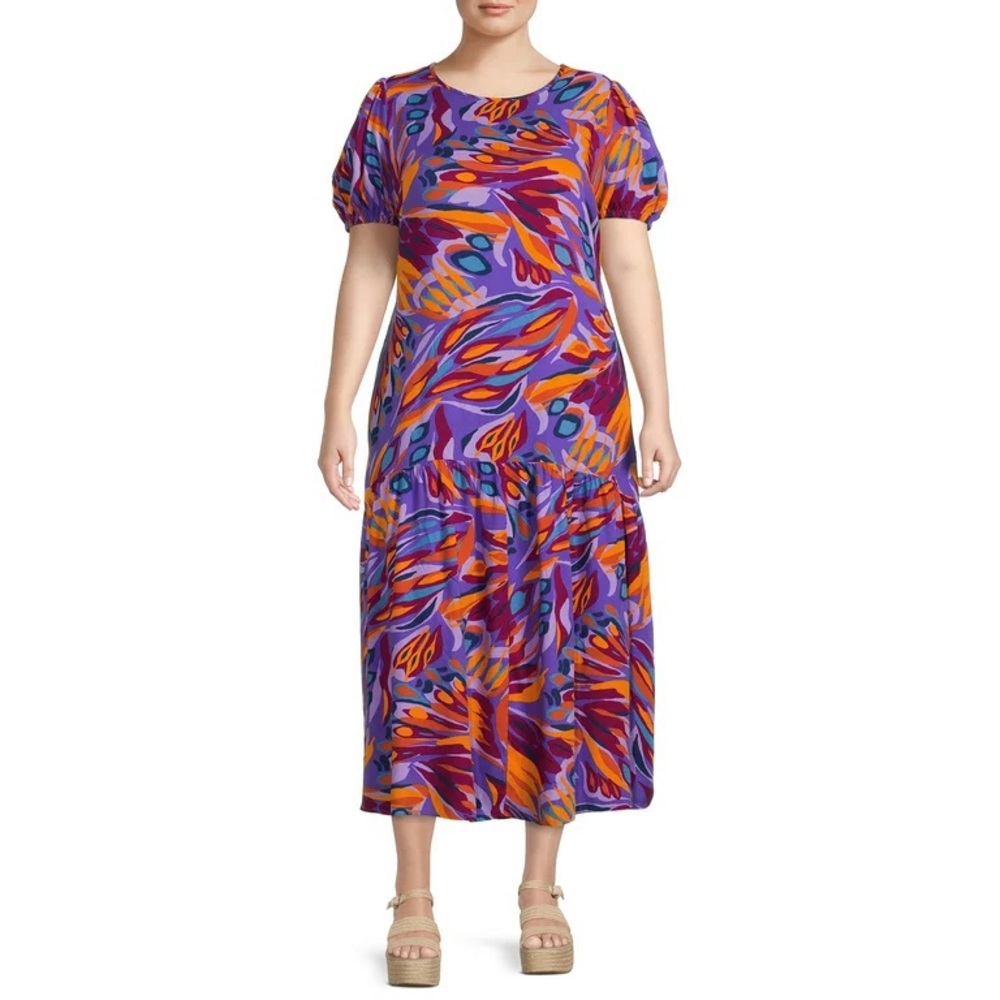 NWOT Terra & Sky Abstract colourful tiered maxi dress